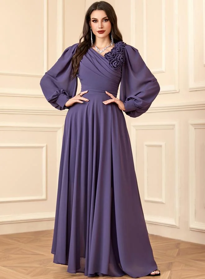 Take Two  Women Pleated Flower Detail Balloon Sleeve Maxi Dress for Women | Best Price UAE